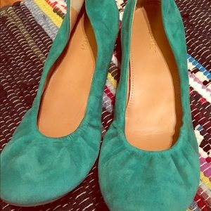 Nine West Leather Green Suede Flats 7