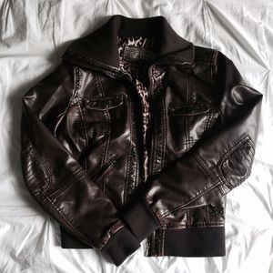 Chocolate brown faux leather jacket
