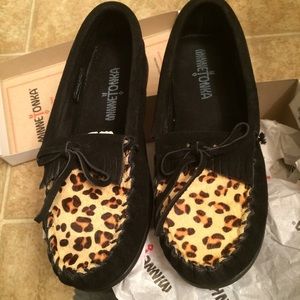 Minnetonka moccasins in black