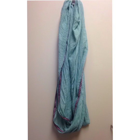 Mint green infinity scarf with cute woven border