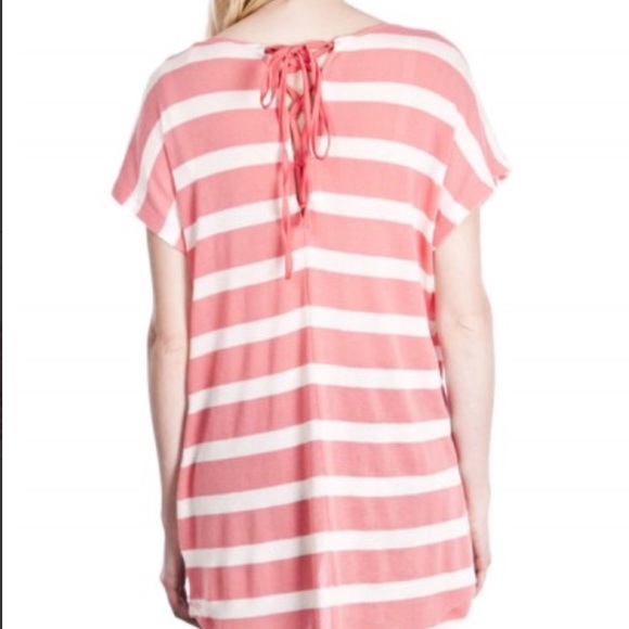 Coral Striped Tee w/ Back Tie - Picture 2 of 3