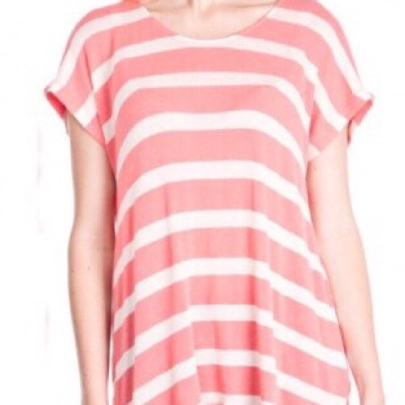 Coral Striped Tee w/ Back Tie - Picture 3 of 3