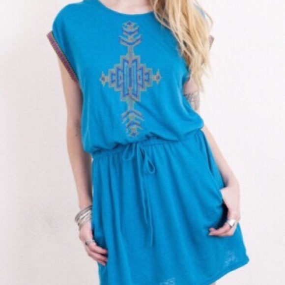 Umgee Teal Southwestern Tee Dress - Picture 3 of 3