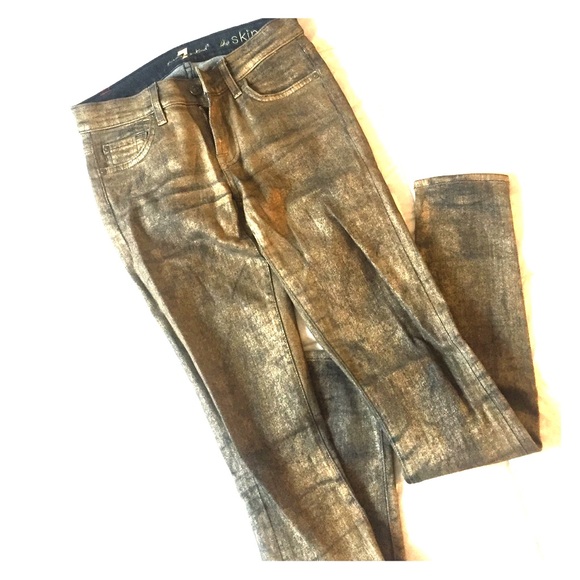 7 for all Mankind gold foiled skinny jeans