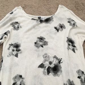 H&M white and black floral sweater