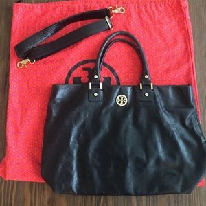 Tory Burch Black Leather with Gold Dena Bag
