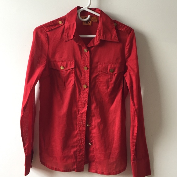 Red Tory Burch with gold buttons