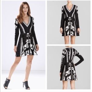 Parker : black white Napa long sleeve vneck dress