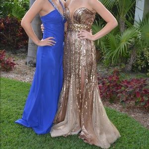 Brown and gold sequin prom dress