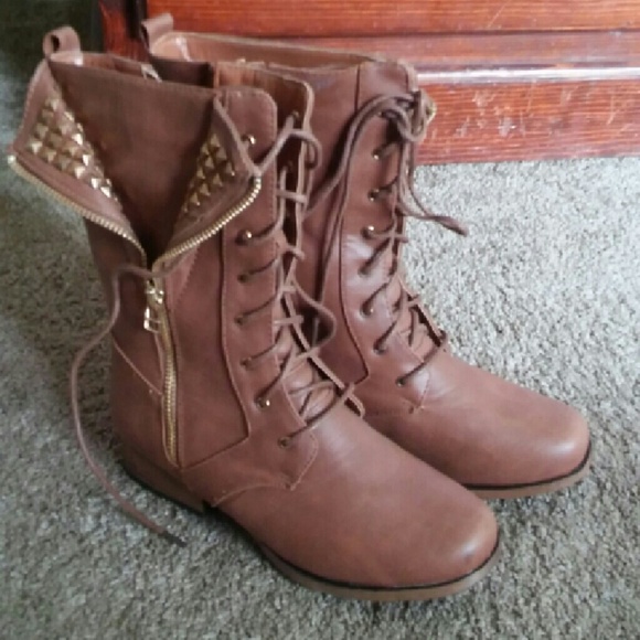 Brown combat boots