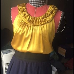 BCBG silk blouse/tank in gold. Gathered collar. M