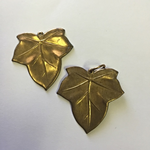 2 vintage brass leaf pendants
