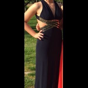 Navy and Gold Prom Dress