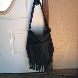 Black Leather Fringe Messenger Bag