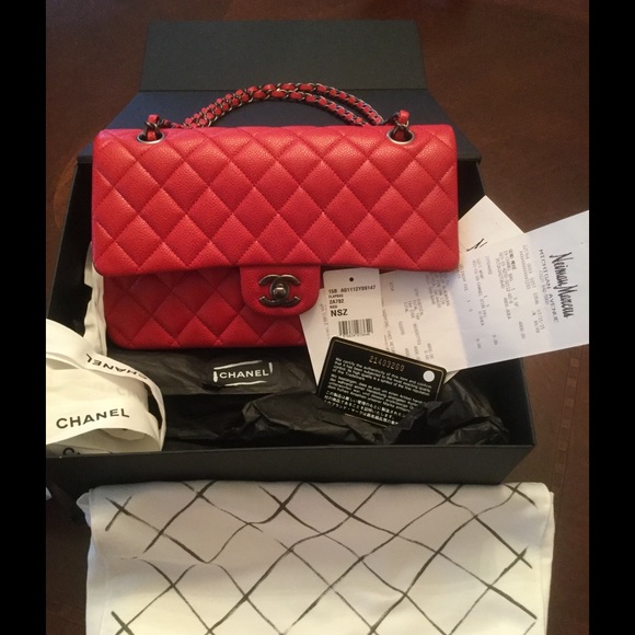 ..Sold..Auth Chanel classic red caviar very Rare!