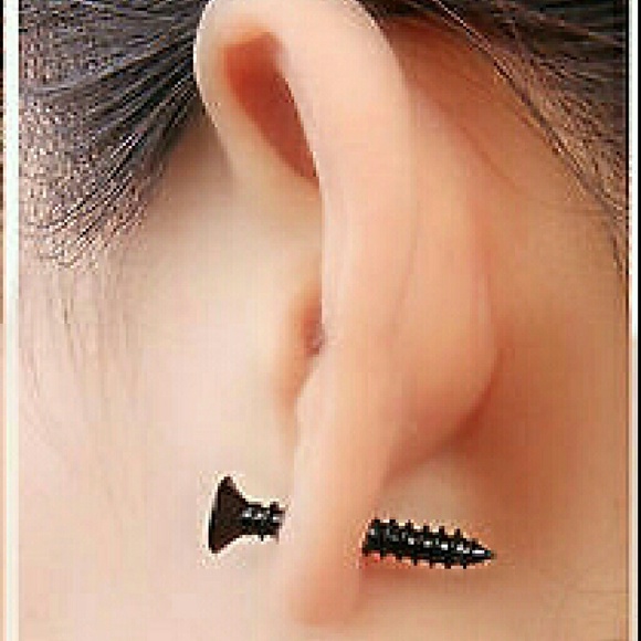 Black Screw Earrings - Picture 3 of 3