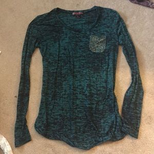 Teal rock and roll cowgirl crystal top