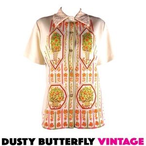 VINTAGE 70s SHIRT Kitsch Top BUTTON DOWN