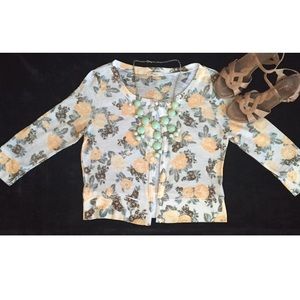 Floral 3/4 Sleeve Light Sweater