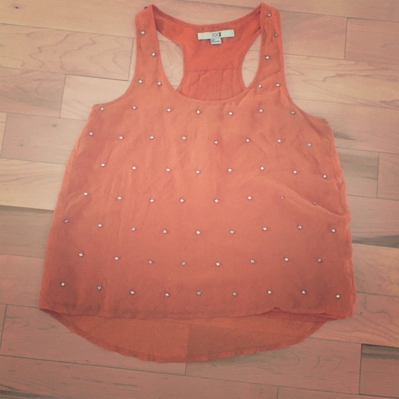 Orange faux diamond studded tank