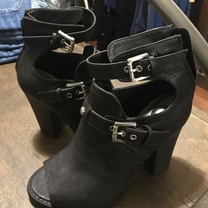Guess Open Toe Ankle Booties Buckle Back Zipper