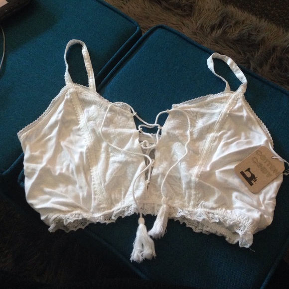 cotton candy lacy lace up crop top