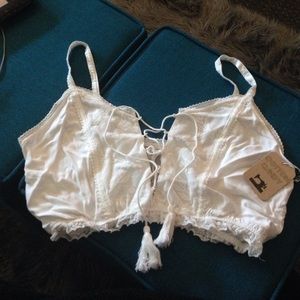 cotton candy lacy lace up crop top