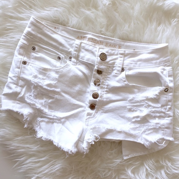 White Stretchy Denim Shorts, Size 4/6