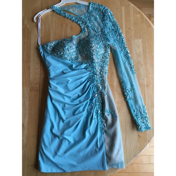 One-shoulder Long Sleeve Embellished Bodycon Dress