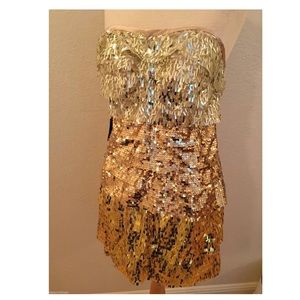 Bebe silver gold and bronze sequin mini dress!
