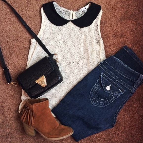 Forever 21 Tops - Lace Top with Peter Pan Collar Neckline