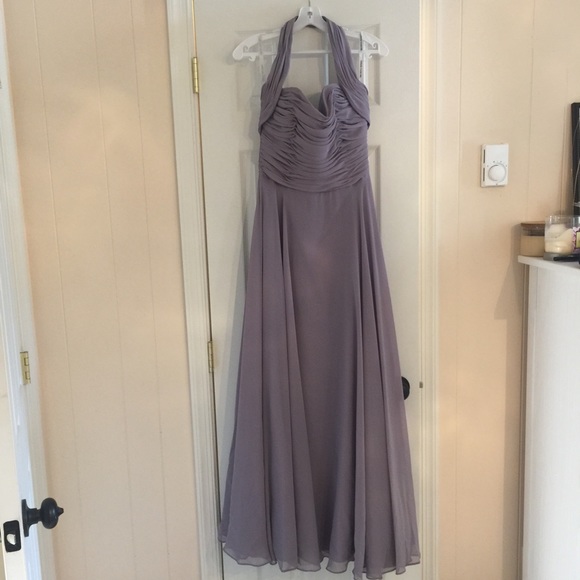 Floor length, halter lavender dress