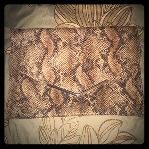 Faux snakeskin large clutch
