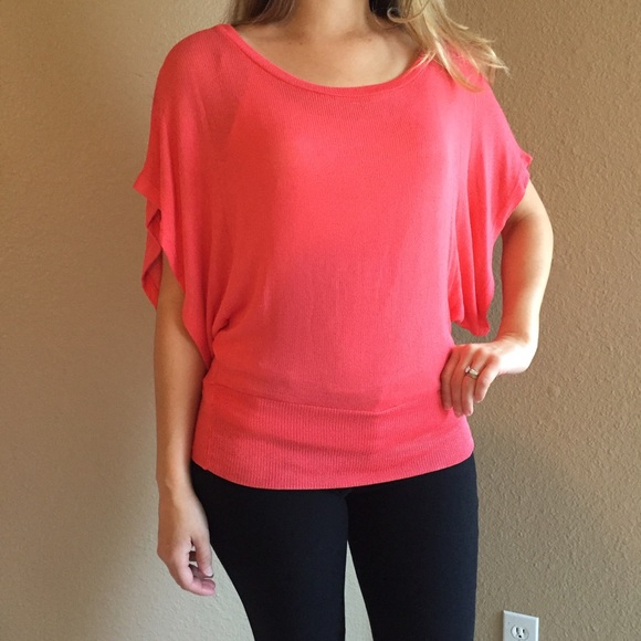 Coral Batwing Woven Top LAST LARGE! - Picture 4 of 4