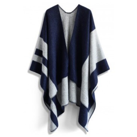 Chicwish stripe Navy Blue and Grey Cape / Poncho S