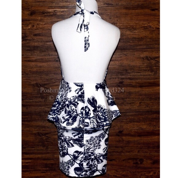 HALTER DRESS Floral Printed Peplum Bodycon Mini - Picture 4 of 4