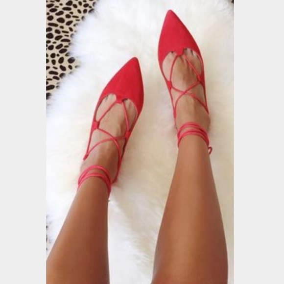 Shoes - Red lace up flats❣