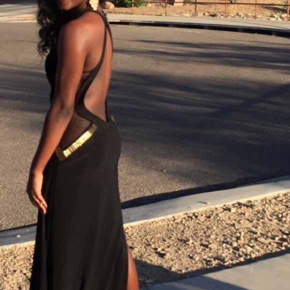 Black and gold prom dress