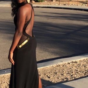 Black and gold prom dress