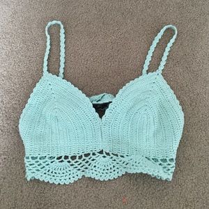 Light blue crotchet festival crop tank