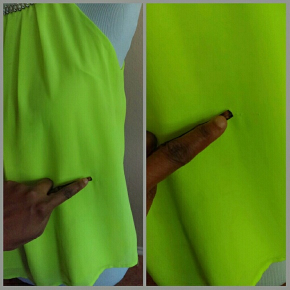 ⬇Pretty Neon Chartreuse Rhinestone Top - Picture 2 of 3