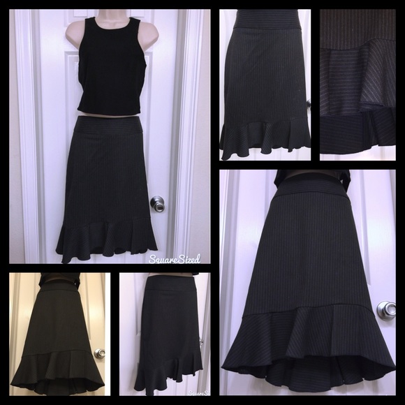 Pinstriped skirt -slight mermaid fit w/ ruffle