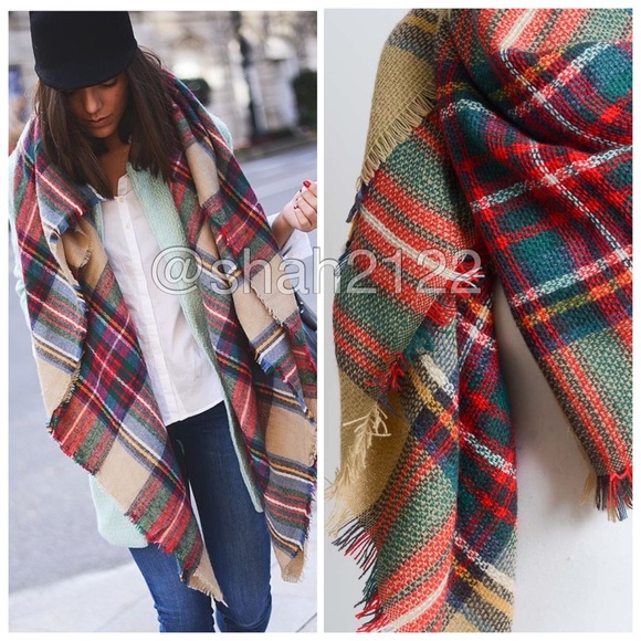Tartan Blanket Plaid scarf wrap shawl checked - Picture 4 of 7