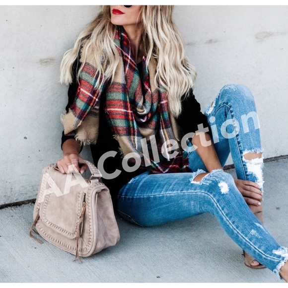 Tartan Blanket Plaid scarf wrap shawl checked - Picture 2 of 7