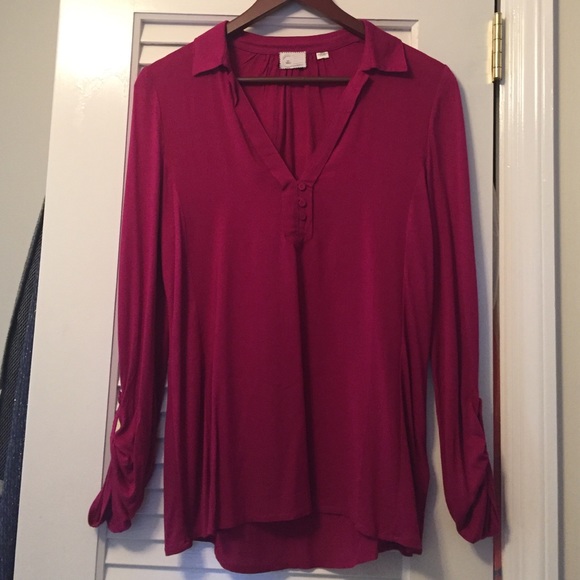 Anthropologie magenta three-quarter sleeve top