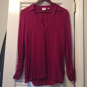 Anthropologie magenta three-quarter sleeve top
