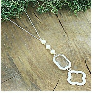 Pearl, Crystal & Quatrefoil Drop Pendant Silver