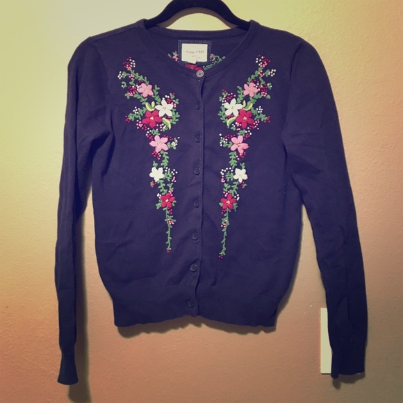 Flower detail navy cardigan