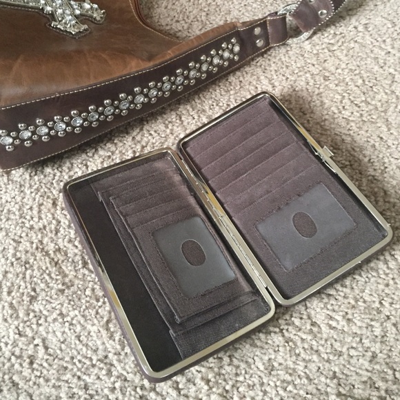 Brown Cross and Rhinestone Purse/Wallet Set - Picture 2 of 4