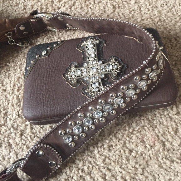 Brown Cross and Rhinestone Purse/Wallet Set - Picture 3 of 4